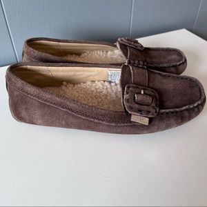 UGG Thelma Buckle Womens Brown Suede Sheep Lining Driving Loafers